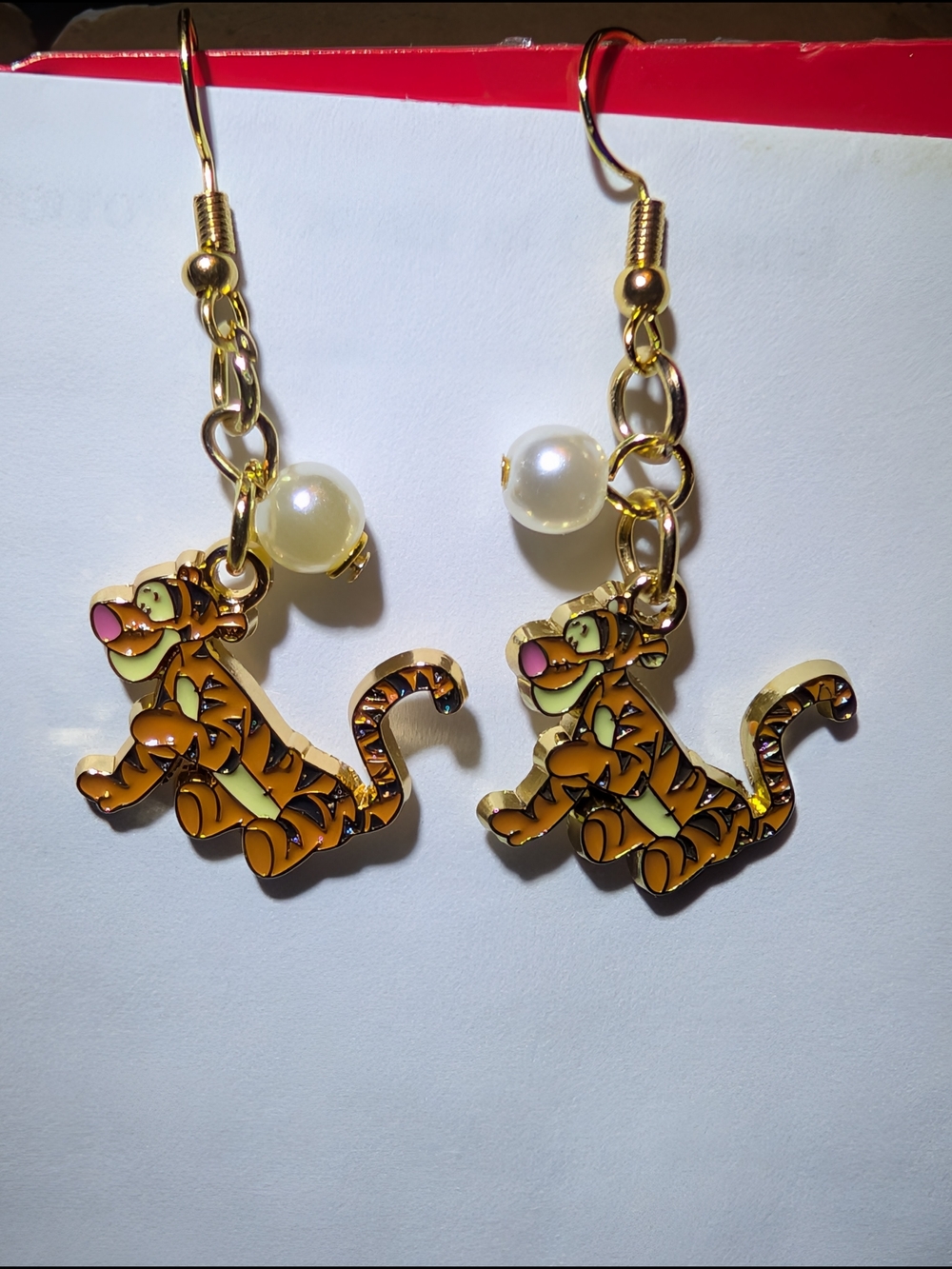 Disney Tigger Drop Earrings with Gold-Tone and Pearl Accent